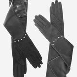 FS03W12 (slate) - Italian Leather Evening Gloves with Swarovski Crystal Accents (12 Button Length)