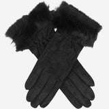 PA4125 (black) - Women's Winter Italian Merino Wool Lined Suede Gloves with Rabbit Fur Cuff