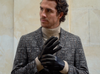 Marco (black) - Italian lambskin leather gloves with white rabbit fur lining