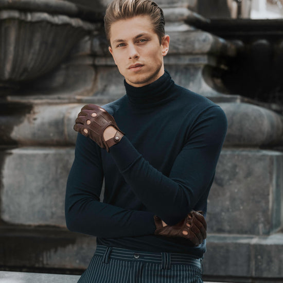 Mario (brown) - Italian lambskin leather driving gloves - Leather Gloves Online - Luxury Leather Gloves - 4