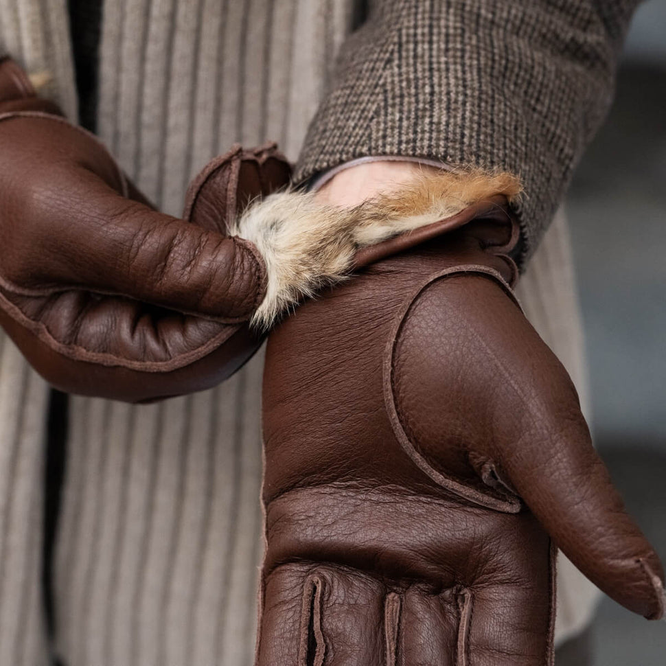 Brown Leather Gloves - Rabbit Fur Lining - American Deerskin – Leather  Gloves Online