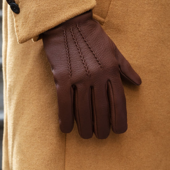 Lorenzo (brown) - Italian gloves made of American deerskin leather with cashmere lining - Leather Gloves Online - Luxury Leather Gloves - 11