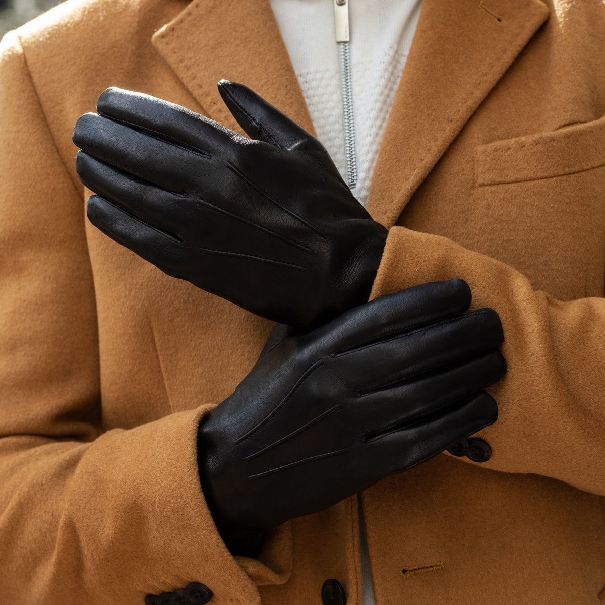 Leather Rabit Men's Black Leather Gloves - Natural Rabbit Fur - Handmade in Italy ...