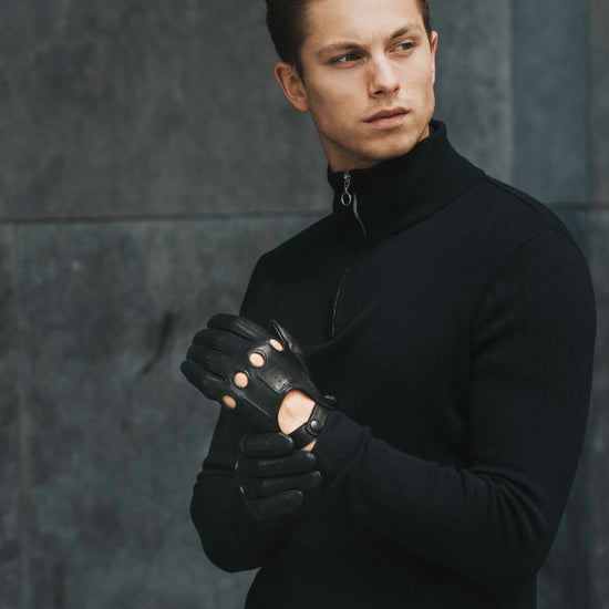 Mario (black) - Italian lambskin leather driving gloves - Leather Gloves Online - Luxury Leather Gloves - 8