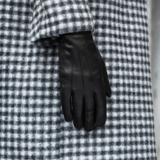 Francesca (black) - Italian lambskin leather gloves with brown rabbit fur lining - Leather Gloves Online - Luxury Leather Gloves - 9