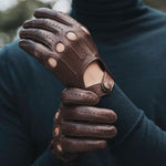 Fingerless Driving Gloves Dark Brown - Handmade in Italy 8½ - XL