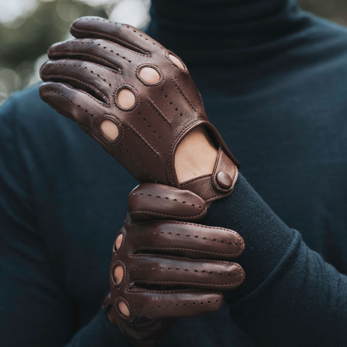 Mario (brown) - Italian lambskin leather driving gloves - Leather Gloves Online - Luxury Leather Gloves - 8