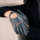 Alessa (grey) - classic Italian lambskin leather driving gloves- Leather Gloves Online - Luxury Leather Gloves - 3