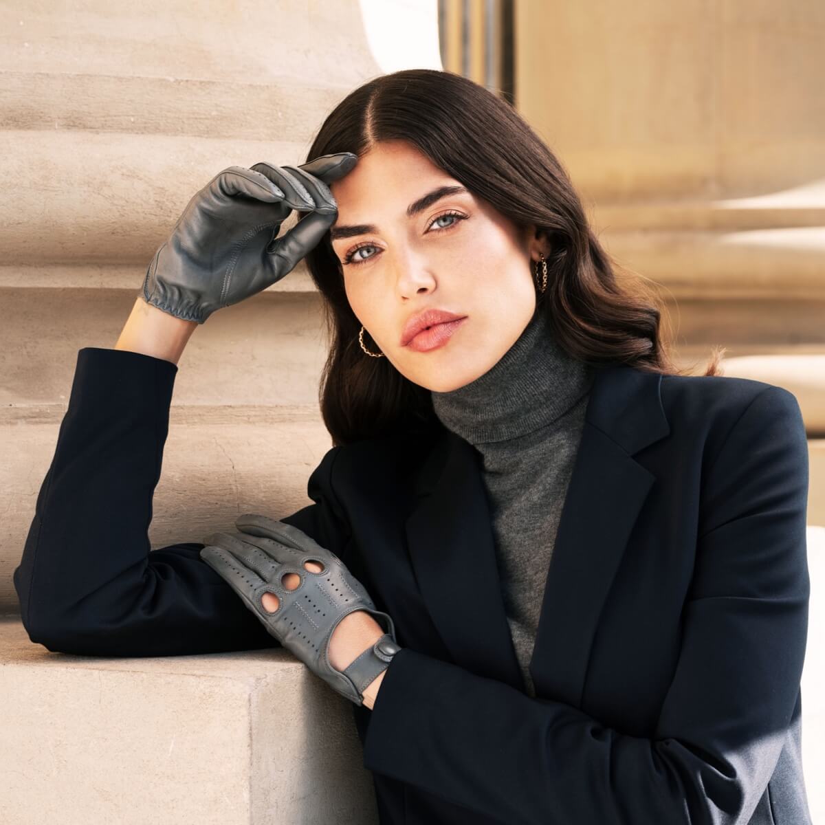 Alessa grey classic Italian lambskin leather driving gloves