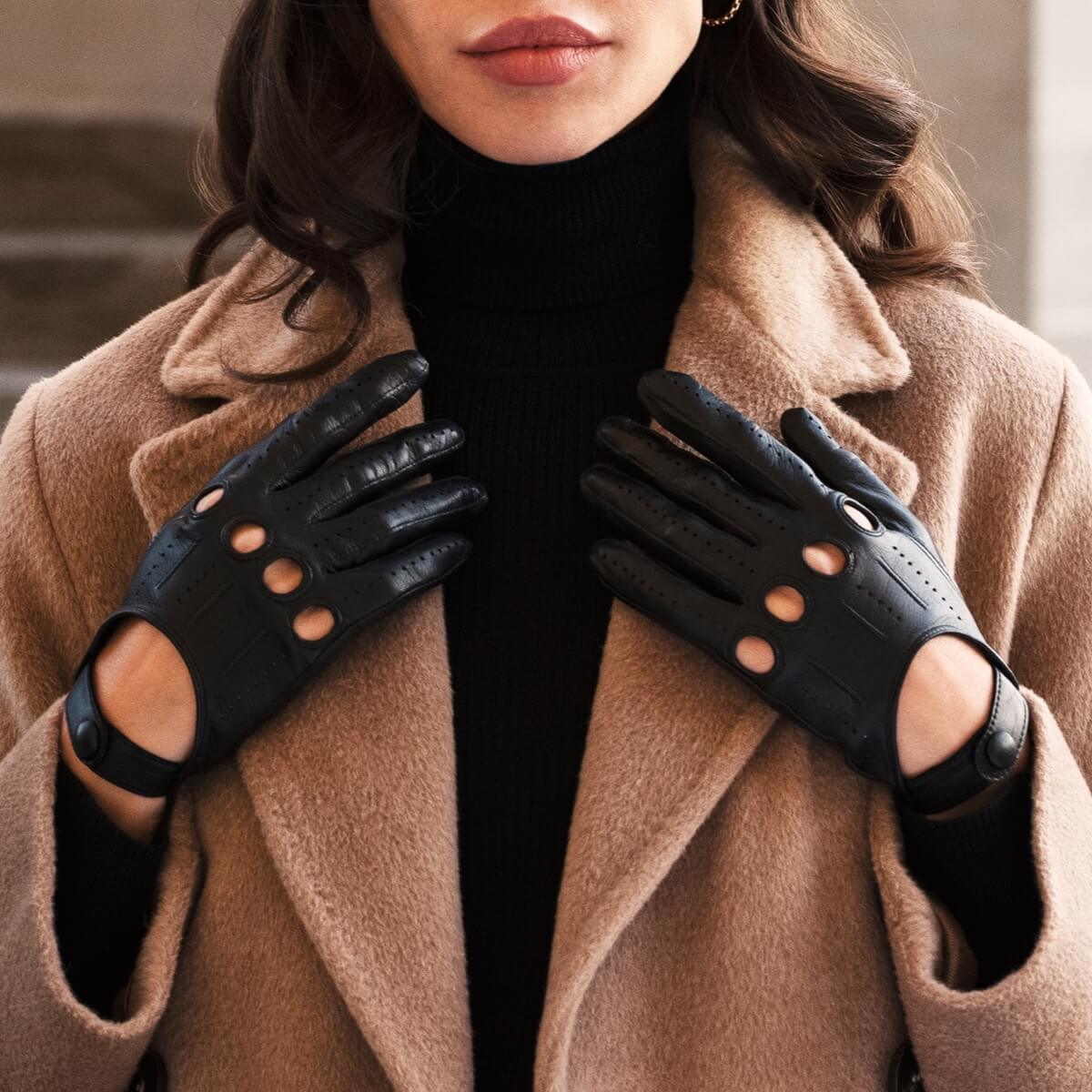 Black Driving Gloves for Women Handmade in Italy Leather