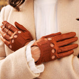 Women's Leather Driving Gloves Touchscreen Cognac Alessa - Leather Gloves Online® - Luxury Leather Gloves - Made in Italy - 6