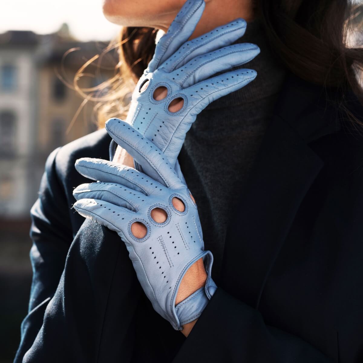 Alessa (sky) - classic Italian lambskin leather driving gloves - Leather Gloves Online - Luxury Leather Gloves - 3