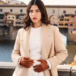 Women's Leather Driving Gloves Touchscreen Cognac Alessa - Leather Gloves Online® - Luxury Leather Gloves - Made in Italy - 3