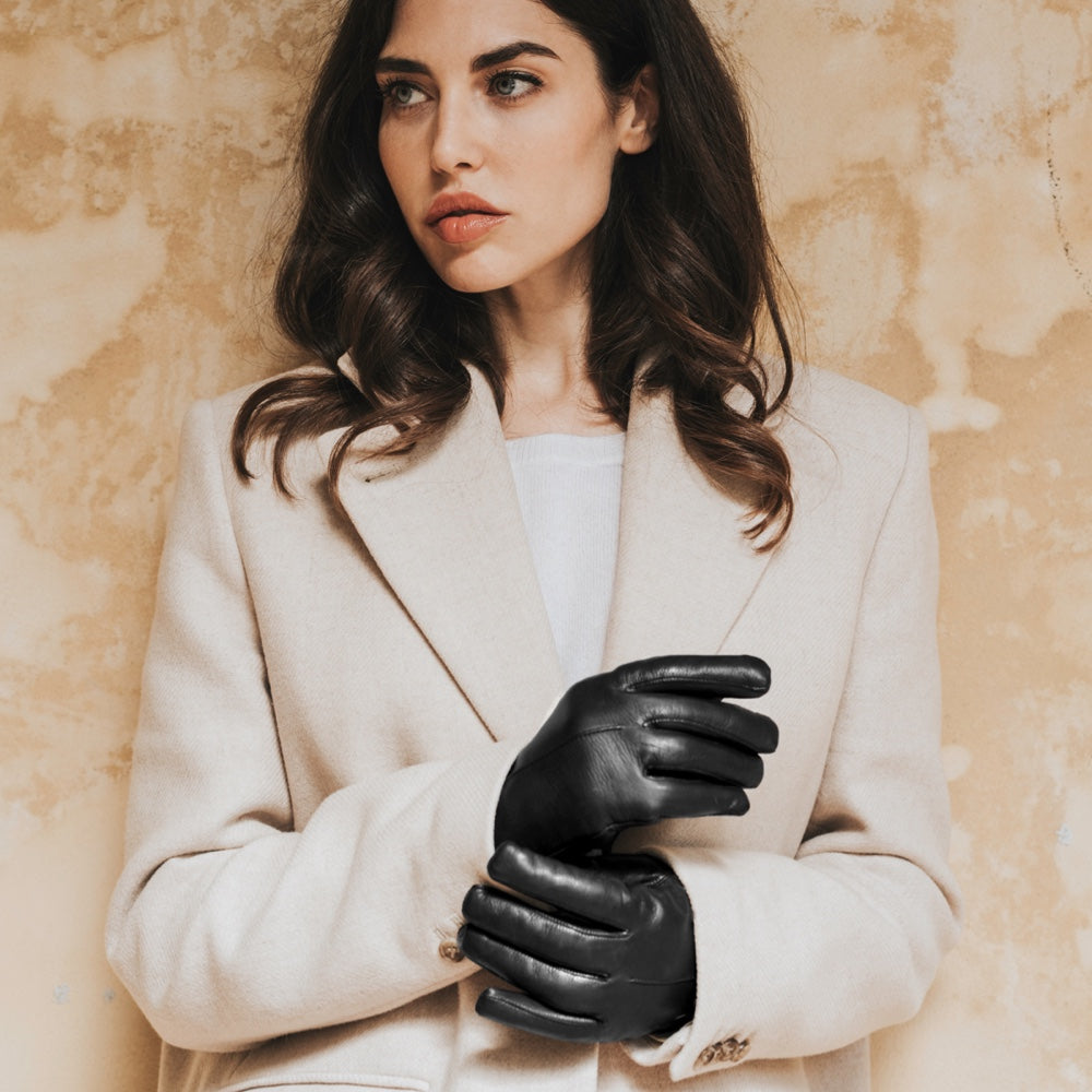Francesca (black) - Italian lambskin leather gloves with white rabbit fur lining - Leather Gloves Online - Luxury Leather Gloves - 8