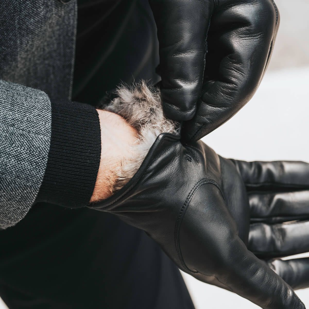 Leather Rabit Men's Black Leather Gloves - Natural Rabbit Fur - Handmade in Italy ...