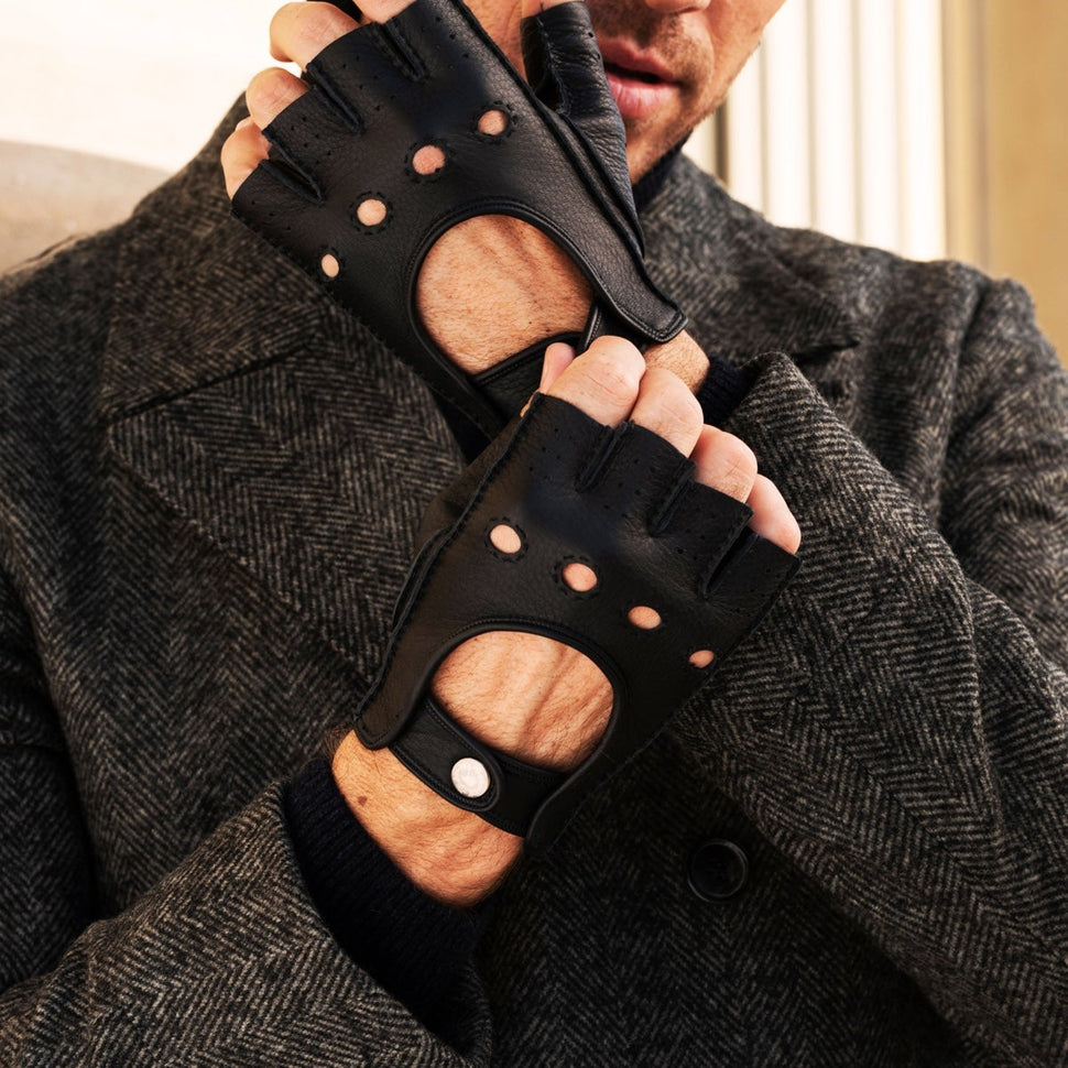 Fingerless Driving Gloves Men Black - Deerskin - Handmade in Italy - Premium Leather Gloves – Leather Gloves Online® - 3