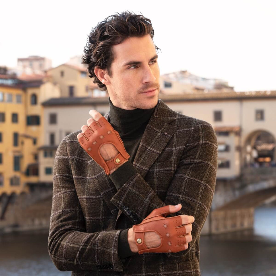 Fingerless Driving Gloves Men Brown  - Deerskin  - Handmade in Italy – Premium Leather Gloves – Leather Gloves Online® -  3