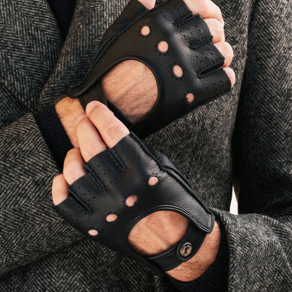 Fingerless Driving Gloves Men Black - Deerskin - Handmade in Italy - Premium Leather Gloves – Leather Gloves Online® - 5