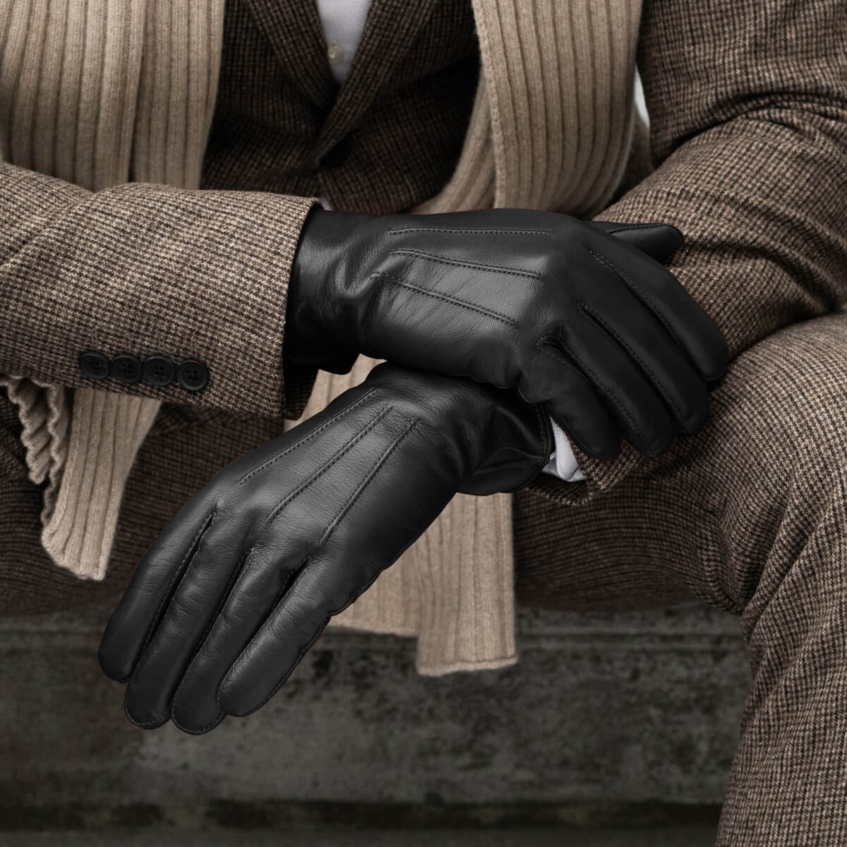 Touchscreen Leather Gloves Men Cashmere Lined - Handmade in Italy