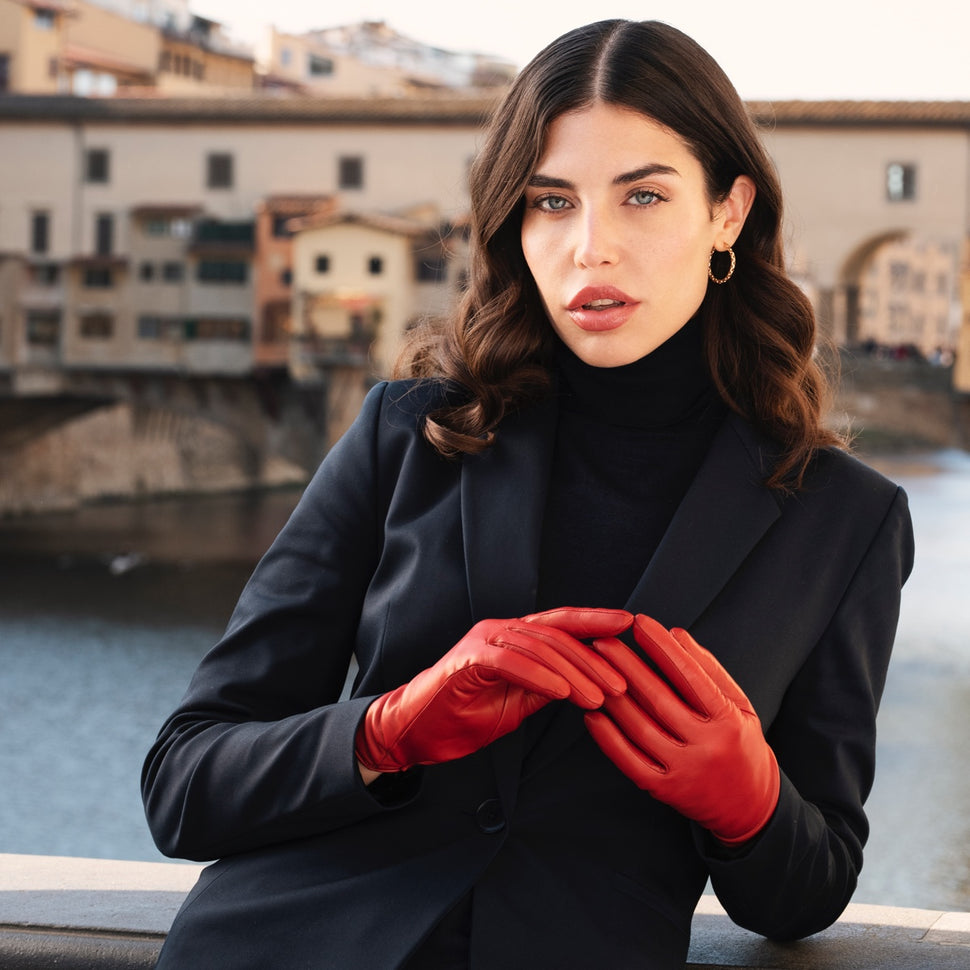 Touchscreen Red Leather Gloves Women - Handmade in Italy – Premium Leather Gloves – Leather Gloves Online® -  4