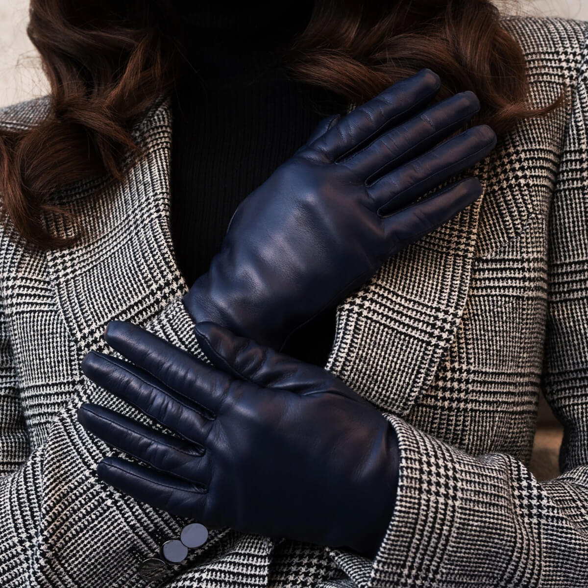 Ladies navy blue leather on sale gloves