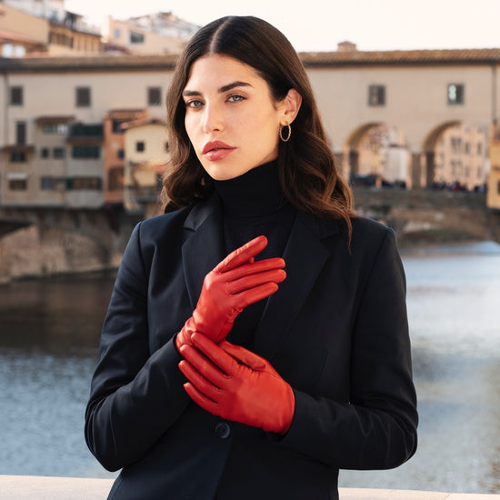 Sofia (red) - Italian lambskin leather gloves with silk lining - Leather Gloves Online - Luxury Leather Gloves - 4