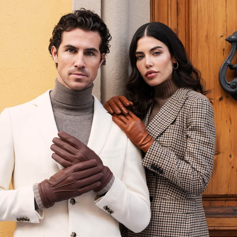 Women's Cognac Leather Gloves Cashmere Lined – Premium Leather Gloves – Leather Gloves Online® -  7