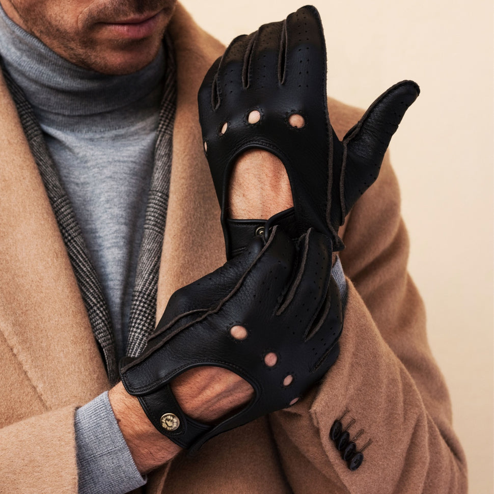 Men's Driving Gloves Deerskin Dark Brown Leonardo – Premium Leather Gloves – Leather Gloves Online® - 6