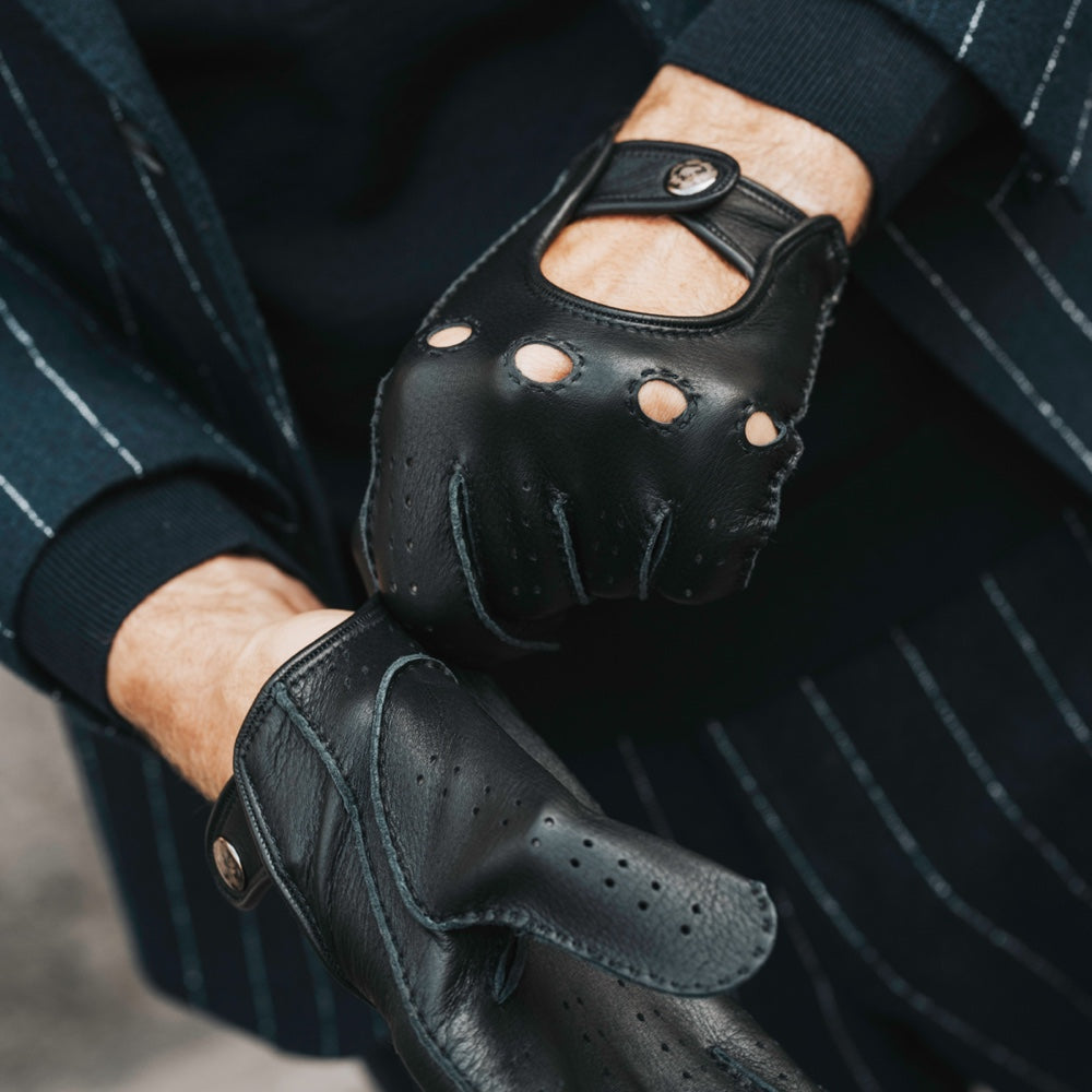 Men's Driving Gloves Deerskin Black Leonardo - Leather Gloves Online® - Luxury Leather Gloves - Made in Italy - 4