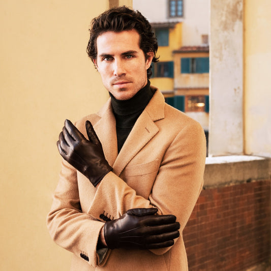 Marco (brown) - Italian lambskin leather gloves with white rabbit fur lining - Leather Gloves Online - Luxury Leather Gloves - 8