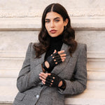 Rossana (black) - Italian fingerless lambskin leather driving gloves - Leather Gloves Online - Luxury Leather Gloves - 3