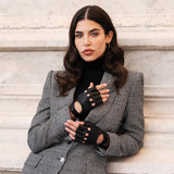 Rossana (black) - Italian fingerless lambskin leather driving gloves - Leather Gloves Online - Luxury Leather Gloves - 3