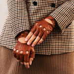 Rossana (cognac) - Italian fingerless lambskin leather driving gloves - Leather Gloves Online - Luxury Leather Gloves - 2