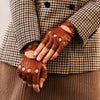 Rossana (cognac) - Italian fingerless lambskin leather driving gloves - Leather Gloves Online - Luxury Leather Gloves - 2