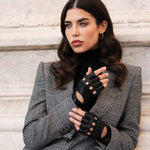 Rossana (black) - Italian fingerless lambskin leather driving gloves - Leather Gloves Online - Luxury Leather Gloves - 4